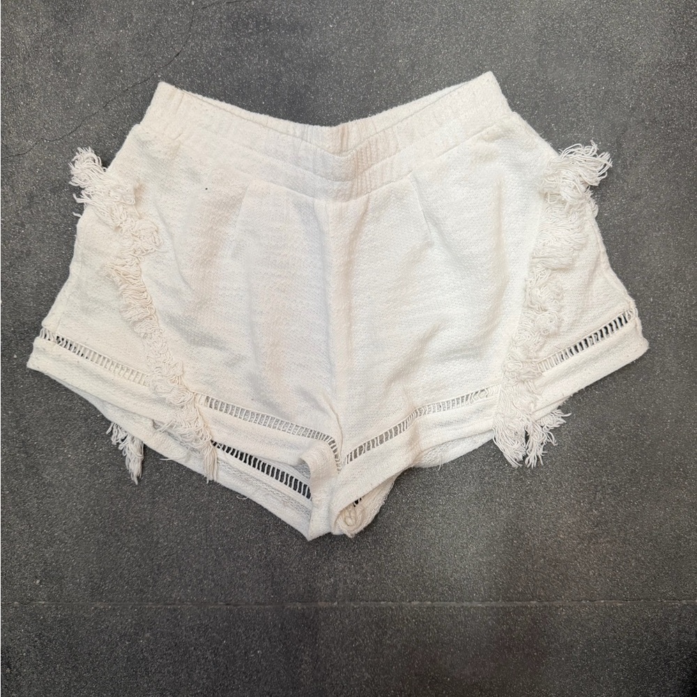 White Fringe Shorts